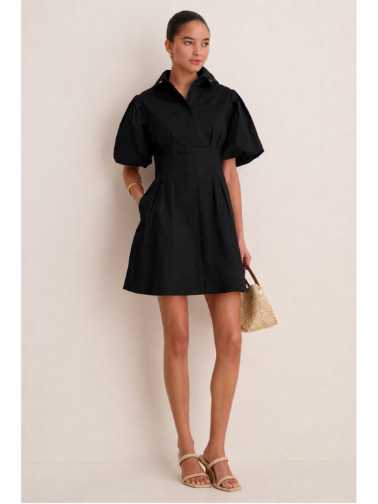 Tuckernuck Dresses & Skirts - Tuckernuck Black Mini Delaney Dress Women's S Puff Sleeve A-line Pockets Collar